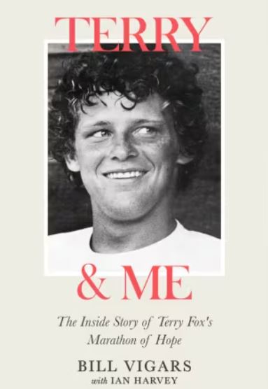 Cover of the book "Terry & Me". It features a black and white photo of a smiling Terry Fox.